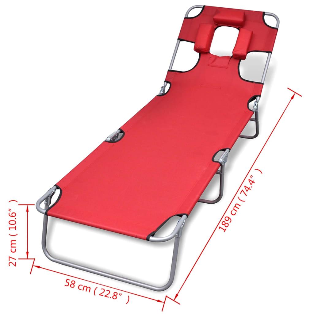Folding Sun Lounger with Pillow Powder Coated Steel Frame Red
