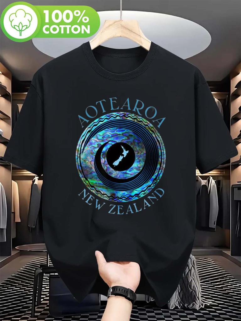 Unisexs New Zealand Aotearoa Printed Tshirt Cotton Casual Black Top Suitable for Both Locals and Travelers in New Zealand