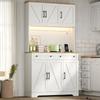 Tall Storage Cabinet with LED Lighting and Sockets, Pull-Out Cabinet Organizer and Door Shelf, for Living Room and Dining Room, 180 x 100 x 40