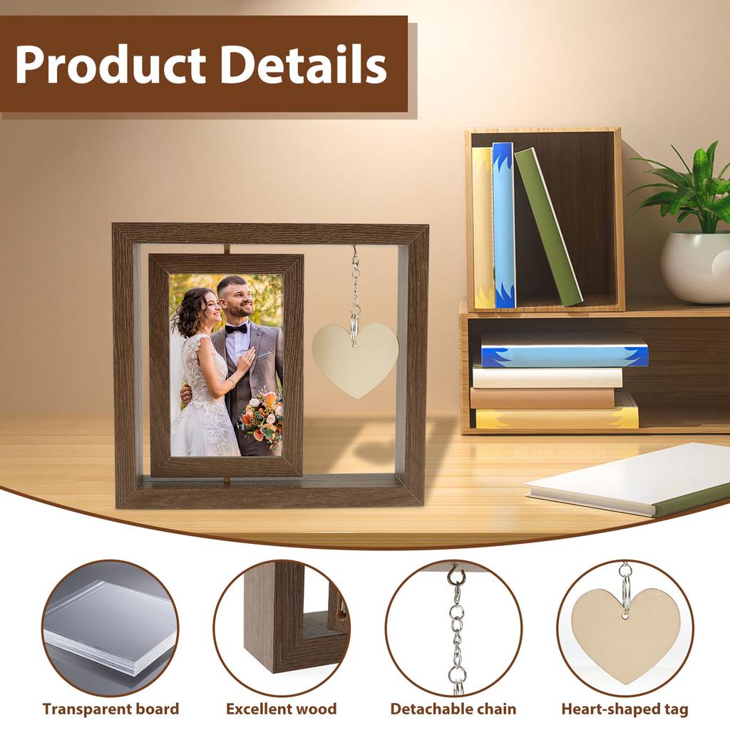 1Pc/2Pcs Rotating Picture Frame Double Sided Rotation Wedding Photo Frame Vertical Display Wedding Presents for Couples Bride