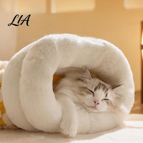 Semi Enclosed Pet House for Kittens Plush Cat Sleeping Bag, Soft Cozy Cave Bed, Fluffy Warm Portable Accessory Camping Puppy Sack,