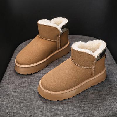 2024 Новые однотонные туфли на толстой подошве, хит продаж, женские сапоги с рукавами, зимние плюшевые теплые короткие зимние сапоги с круглым носком