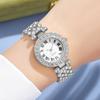 5Pcs/Set Women Luxury Shiny Rhinestone Jewelry Set Round Dial Quartz Watch Charm Necklace Stud Earrings Finger Ring Set