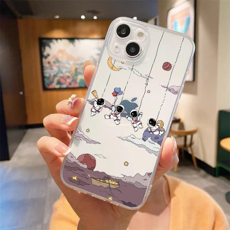 Космонавт милый роскошный прозрачный мягкий чехол для телефона iPhone 15 14 13 12 11 Pro Max XS X XR 7 8 Plus противоударный чехол Fundas