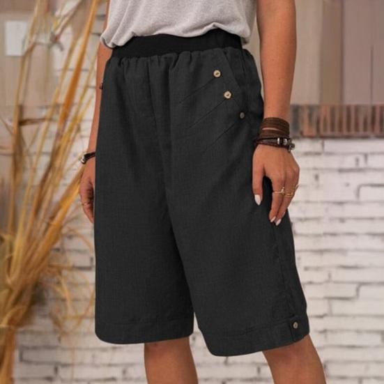 Женские летние шорты с эластичной талией, средней посадки, повседневные шорты в спортивном стиле с карманами, однотонные прямые широкие шорты