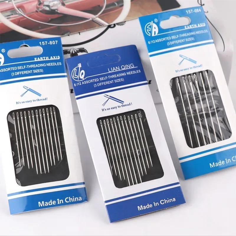 12/24/36 шт. потайных игл из нержавеющей стали, самозатачивающиеся иглы, набор для самостоятельной вышивки, ручная строчка для пожилых людей, нитевдеватель, швейные инструменты