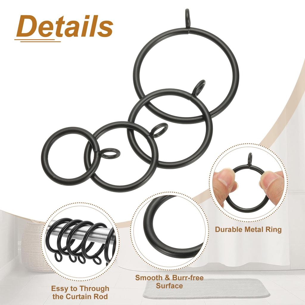 PATIKIL Inner Diameter Curtain Rod Rings with 18 Metal Drapery Rings for Curtain Rod Hoop Black 2-Inch Eyelets, Pins,