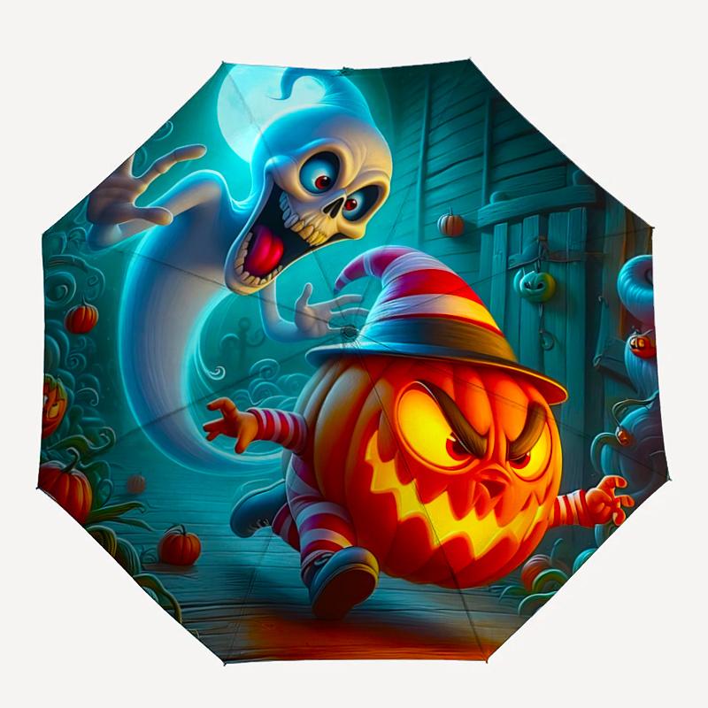 1pc Lively Pumpkins and Ghosts Automatic Opening and Closing Umbrella - Suitable for Various Occasions, Outdoor Activities, Lightweight and Durab