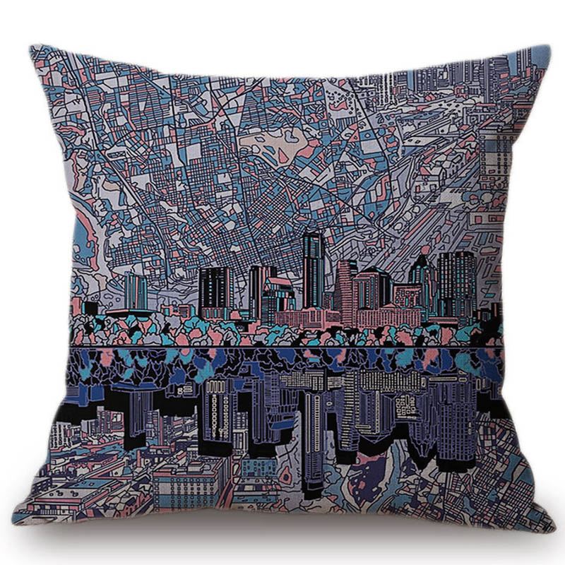 Us City Skyline Sketch Chicago Los Angeles Home Art Decoration Sofa Throw Pillow Case Cotton Linen Post Modernism Cushion Cover
