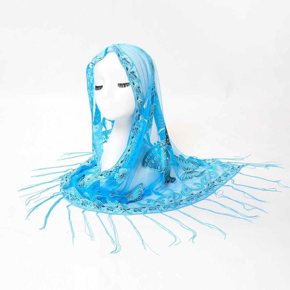 Butterfly Lace Hollow Scarf Polyester Mesh Scarves Elegant Tassel Triangle Shawl Church