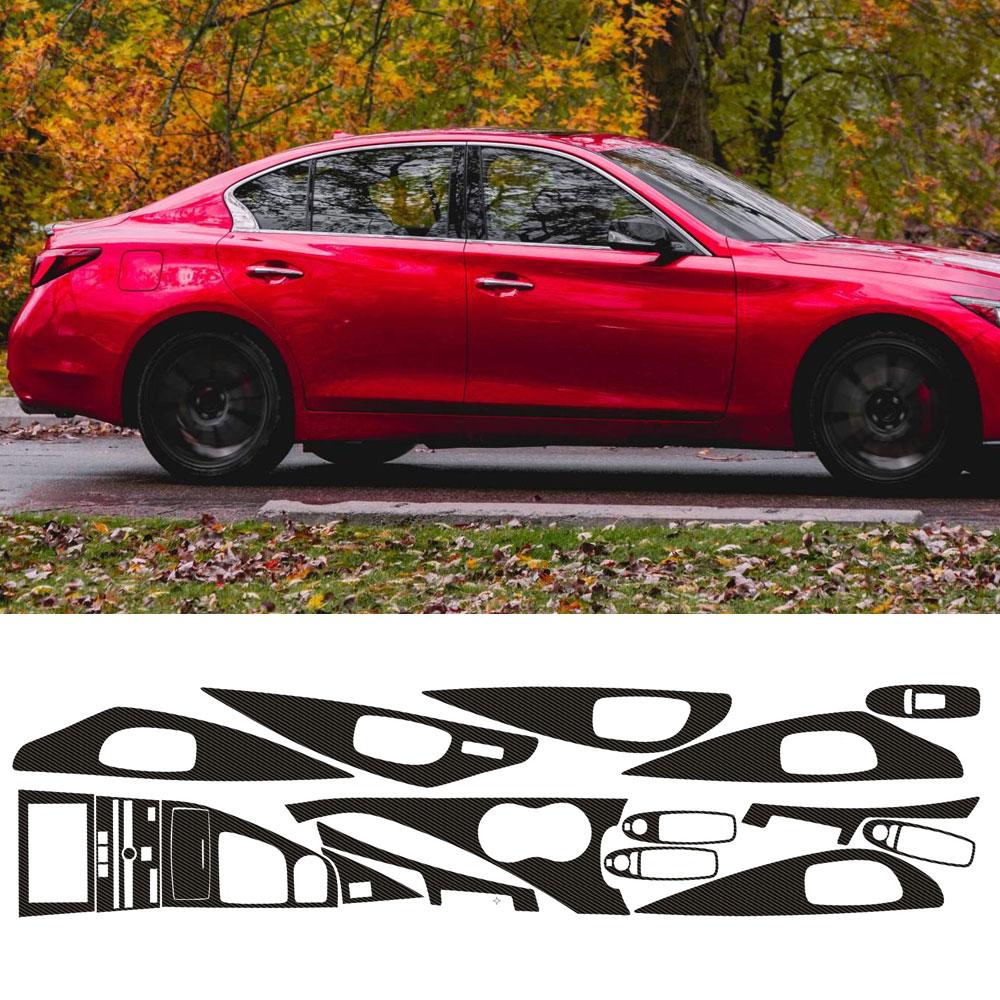 18 шт. Черная углеродная волокнистая 3D-наклейка для внутренней отделки, креативная накладка для Infiniti Q50 2014-2019, аксессуары для тюнинга автомобиля