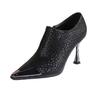 French Metal Pointed High Heels Women's Spring 2025 New Stiletto Side Zipper Fashionable Versatile Black Single Shoes