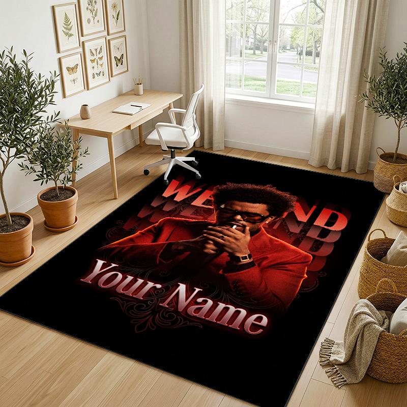 Personalized Crystal Velvet Carpet,The Weeknd Custom Printed Name, Plush Area Rug For Home Indoor Decor