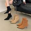 Pointed Short Boots Women's 2025 Autumn and Winter Women's Boots New Boots Suede Single Boots High Heel Thin Boots Thin Heel Short Boots