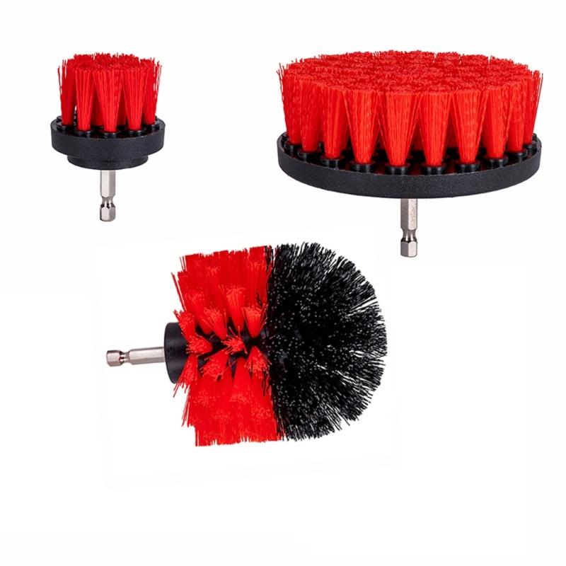 3Pcs Drill Brush Attachment Set Power Scrubber Wash Cleaning Brushes Tool Kit for Clean Car Wheel Tire Glass Window