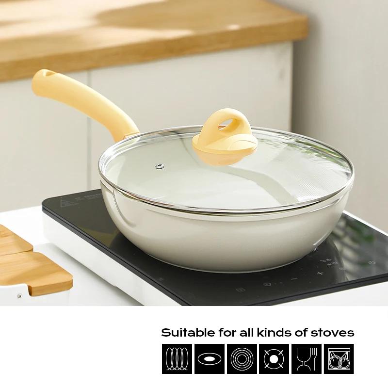5 размеров антипригарная керамическая кастрюля прочная сковорода вок с крышкой индукционная газовая плита сковороды для омлета стейк-стейк сковорода кухонная утварь