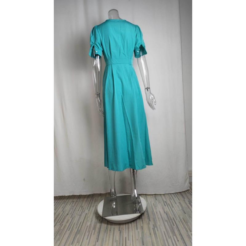 Summer Women's Dress Temperament Commuter High Waist Solid Colour Fashion Long Dresses