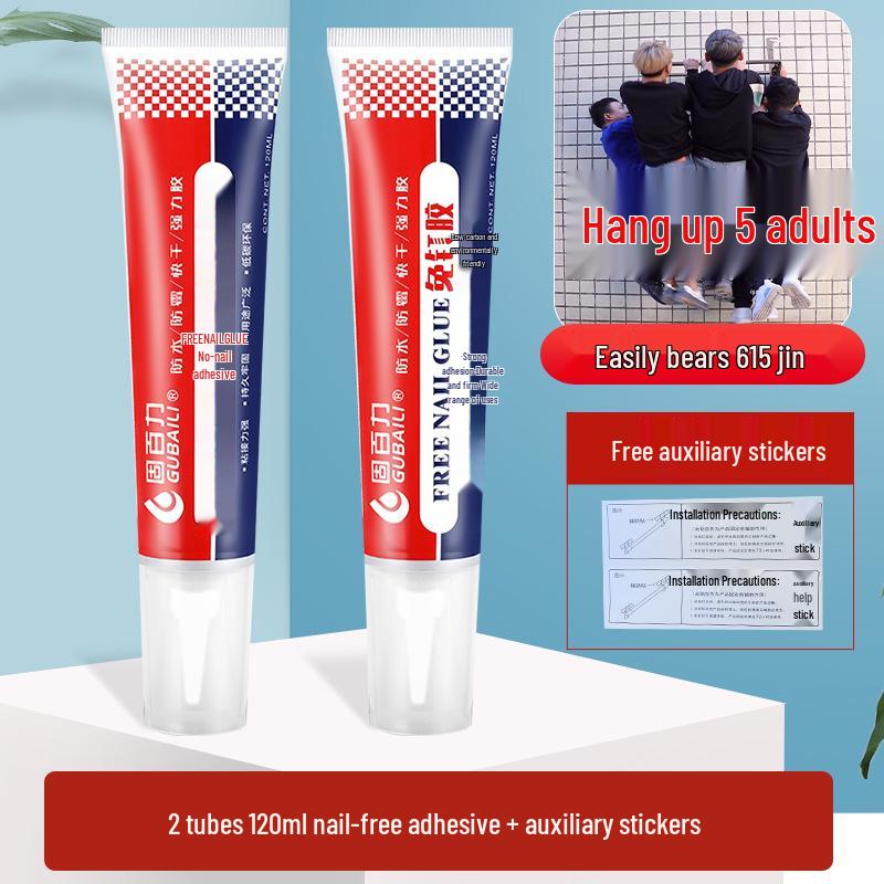 Многофункциональный клей: Без гвоздей, Прочный, Идеально подходит для плитки в ванной комнате, зеркал и стекла.