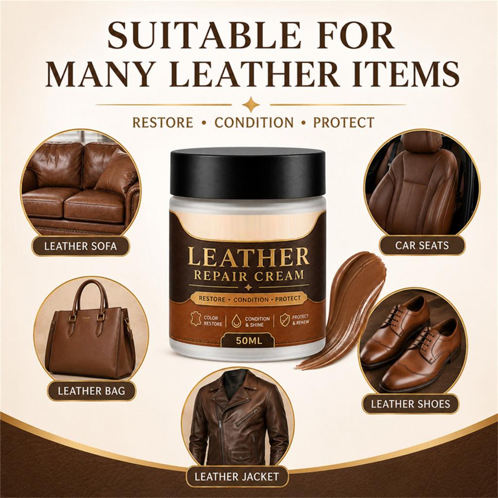 Brown Leather Cream - Color and Scratch for Car Seats, Furniture and Shoes