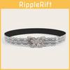 Butterfly Fashionable Silver Buckle Decor Women Casual White Lace Belt Waist