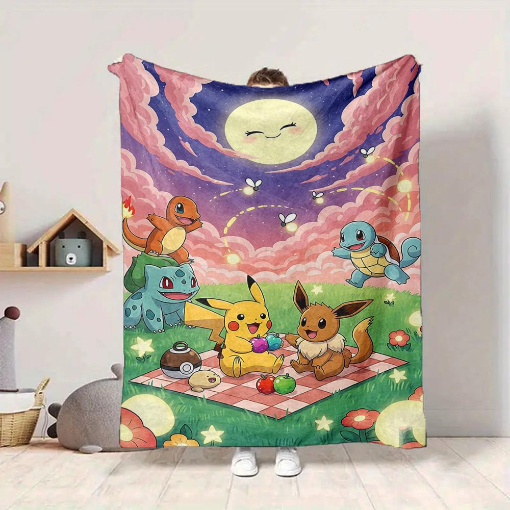 1pc Pokémon, Picnic Blanket Soft All Season Throw with Vibrant Design, Perfect for Home, Travel, and Gifts, Ideal for Naps and Camping