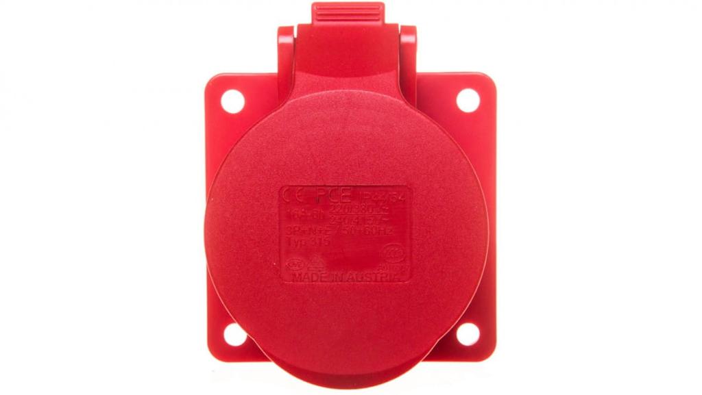 Panel Socket 16A 5P 400V /75X75/ Red Ip44 Twist 315-6F7