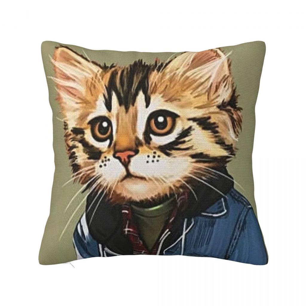 Cat Wearing Clothes Standing Drawing Patterns Pillowcase Cushion Comfort Throw Pillow Sofa Cushions Used for Home Living Room