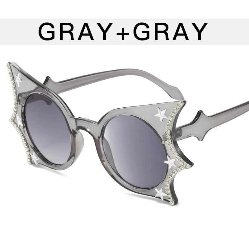 Хип-хоп Стильные женские солнцезащитные очки Форма летучей мыши Украшение стразами Солнцезащитные очки Женские Сценические Крутые солнцезащитные очки