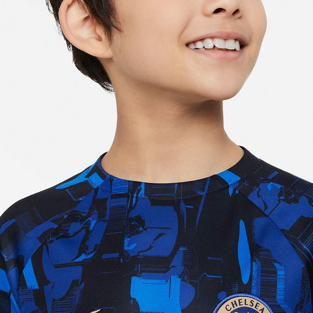Nike Футболка с коротким рукавом для тренировок Dri-FIT Chelsea Academy Pro с принтом по всей поверхности, быстросохнущая, детская, топы, асфальтово-синяя, DX3627-427