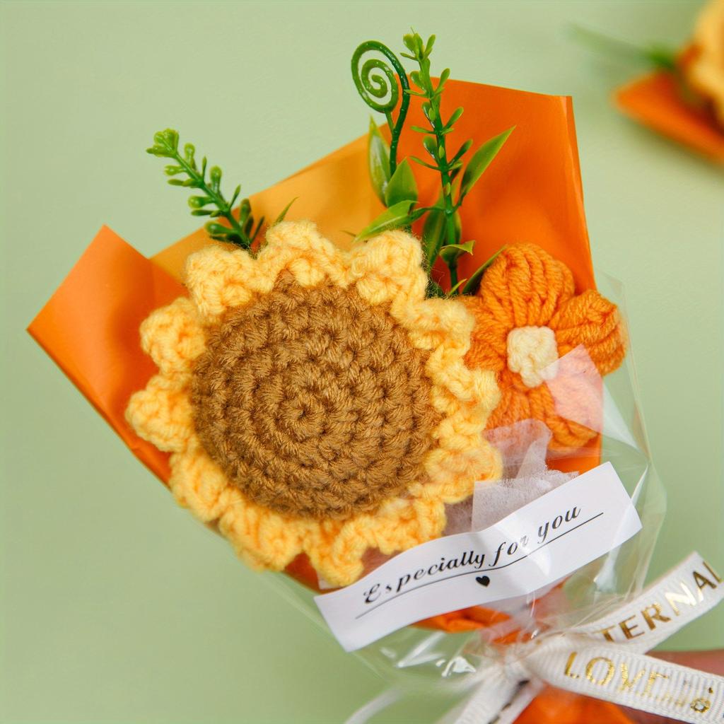 1Pcs Sunflower Yarn Bouquet Handmade Knitted Graduation Bouquet Gift