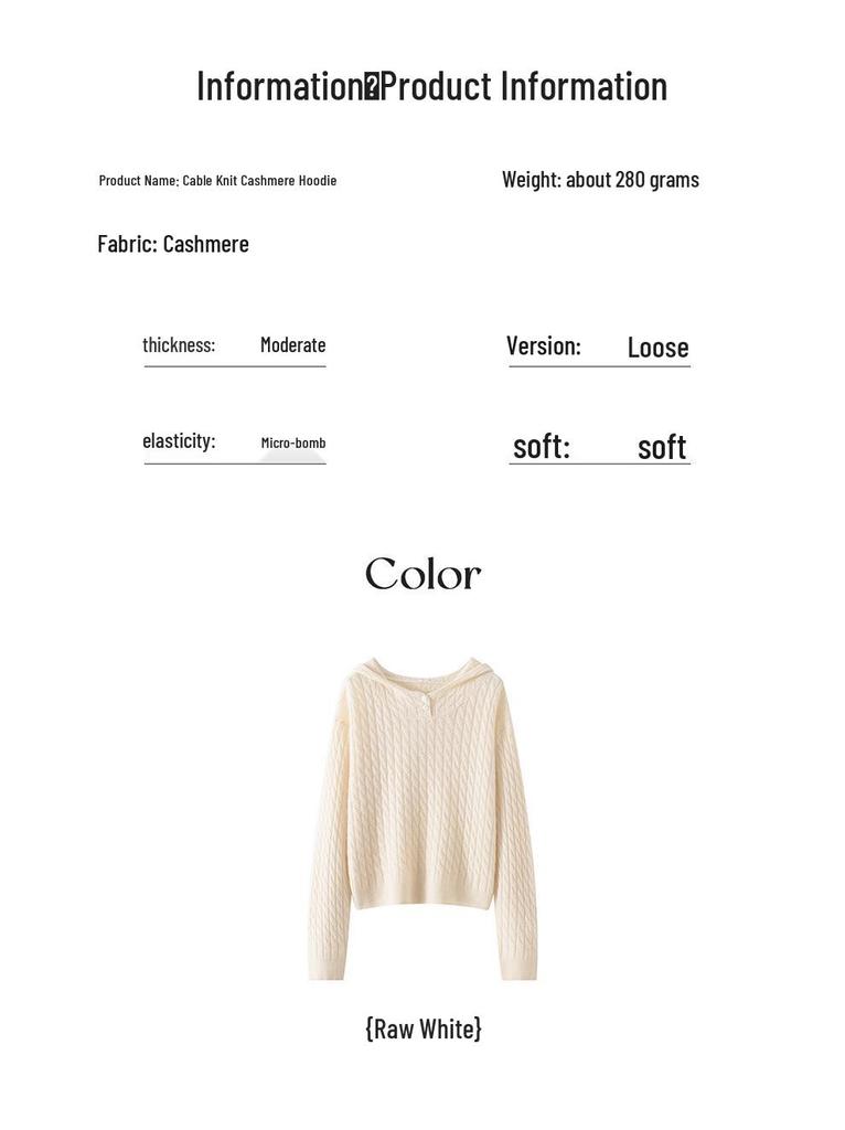 New Style Simple Temperament Women's Cashmere Hoodie Sweater with Full Body Cable Knit Base Layer