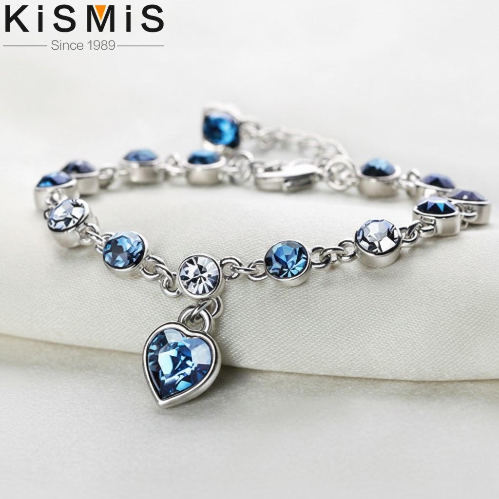 1PC Simple Creative Blue Crystal Zircon Heart Bracelet Women Valentine Day Gift Peach Heart Jewelry Accessories