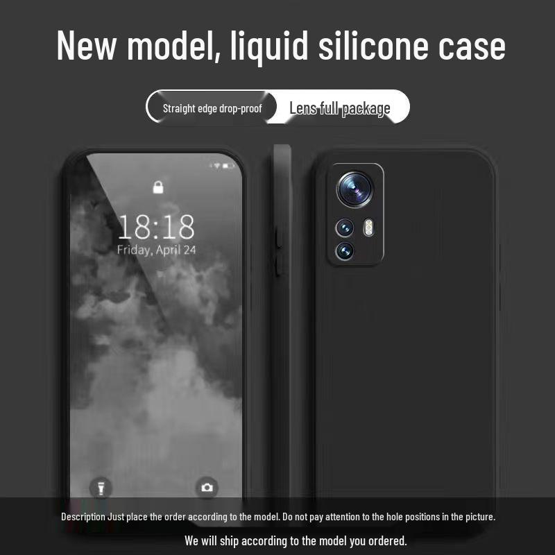 Чехол Xiaomi 12X из жидкого силикона, однотонный - Полное покрытие, Защита от падений, Мягкий дизайн с прямыми краями