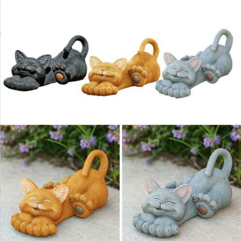 Statue Buddha Yoga Cat Sculpture Figurine Ornament Feature Garden Decor