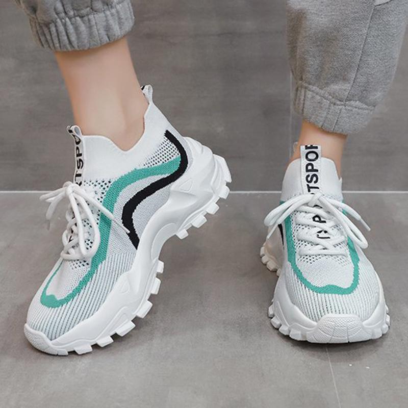 Fashion Mixed Colors Mesh Sports Shoes Women Thick Sole Non Slip Lace Up Chunky Sneakers Summer Comfort Platform Casual Shoes