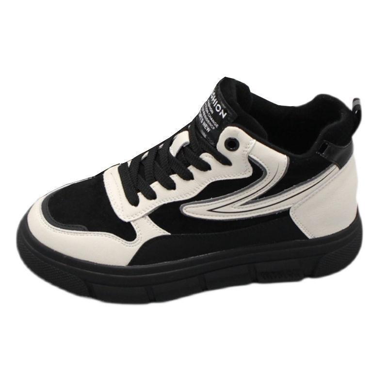 Высокие кроссовки женские зимние новые стильные студенческие универсальные на толстой подошве плюс бархатные повседневные спортивные хлопковые туфли