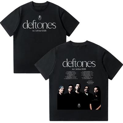 Deftones EU UK Тур 2026 Футболки Deftones Рок-группа Металл Повседневный Хлопок 100%хлопок смешная Футболка Мода Женщины Мужчины Оверсайз Уличная Одежда
