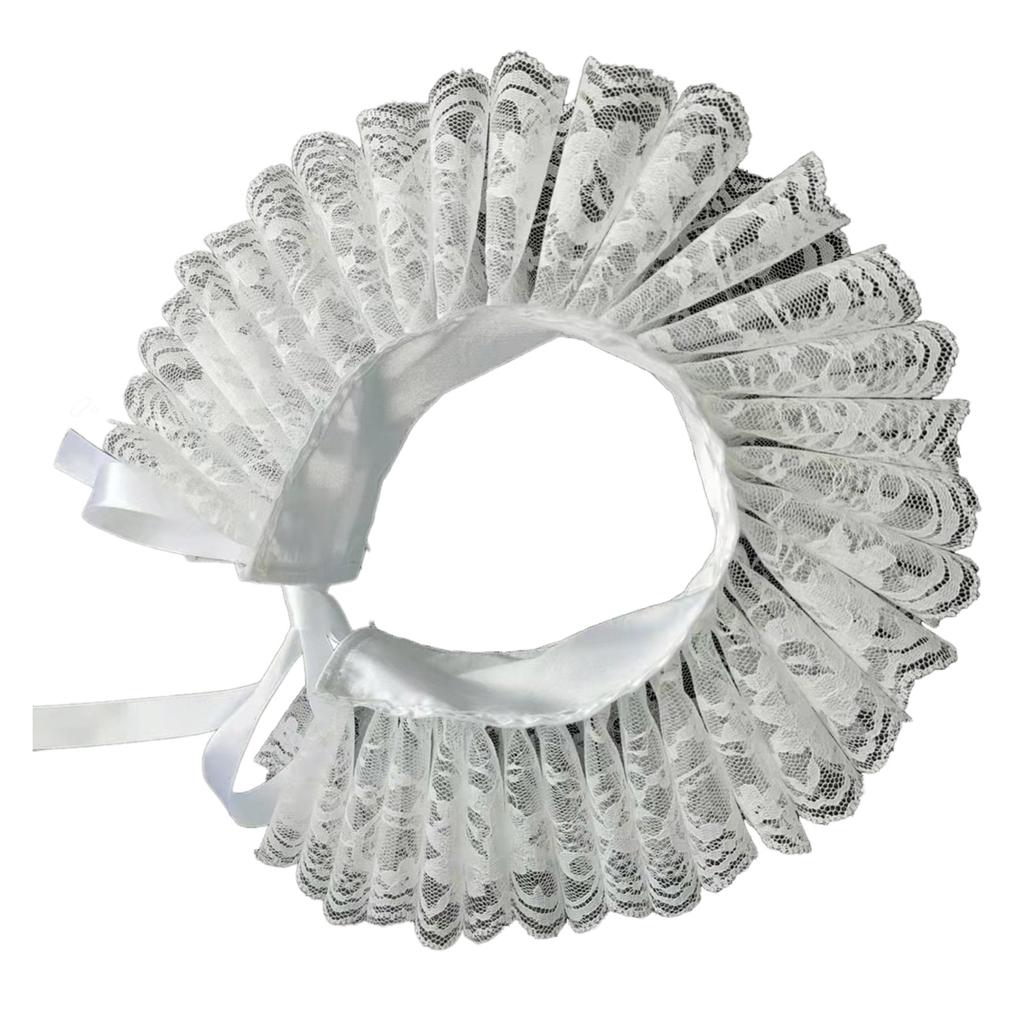 Renaissance Neck Ruff Elizabethan Lace Ruffle Fake Collar Vintage Clown Choker Shawl Detachable Collar Victorian Costume