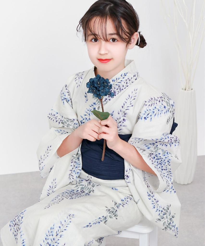 Набор юката для Ecru Change, комплект из 3 предметов Heiko Junior Girls Kyoto [KYOETSU] Girls, E, Weave, (Юката, Оби, Гета) (1. Шигуре, 130см)