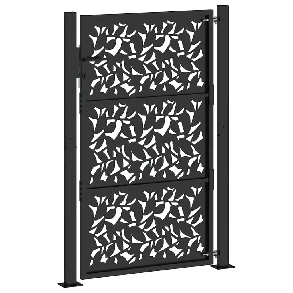 Brama Ogrodowa Czarna 105X155 Cm Stalowy Wzór Liścia
