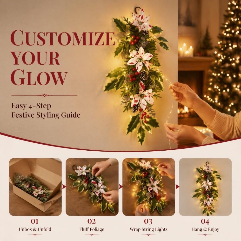 Faux Flower Artificial Pine Branch Artificial Christmas Garland Creative Door Hanging Home Party