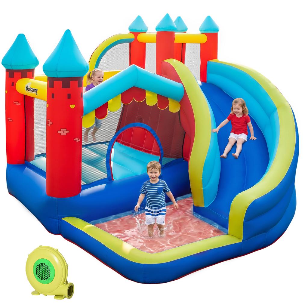 Kids Bouncy Castle With Slide Pool Trampoline Climbing Wall Blower
