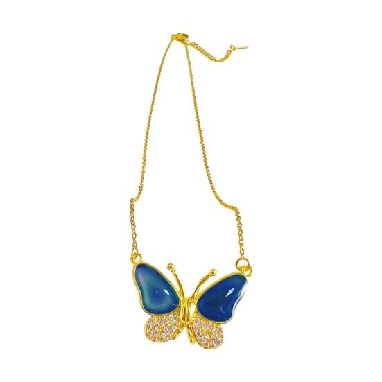 Женское ожерелье, декор стразами, подвеска-бабочка, магнитная застежка, термочувствительное, меняющее цвет, полированная титановая сталь, регулируемое