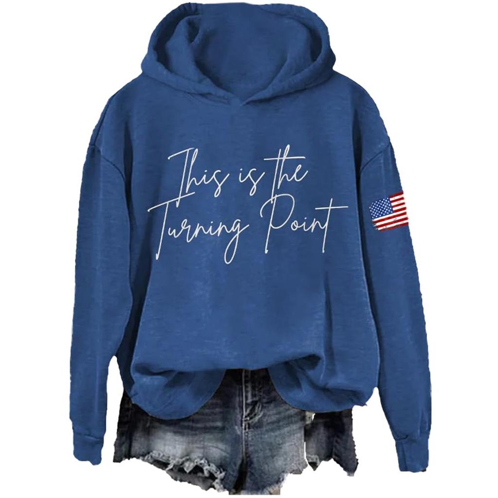 Ladies Fashion Casual Long Sleeve Printed Round Neck Hoodie Pullover Top