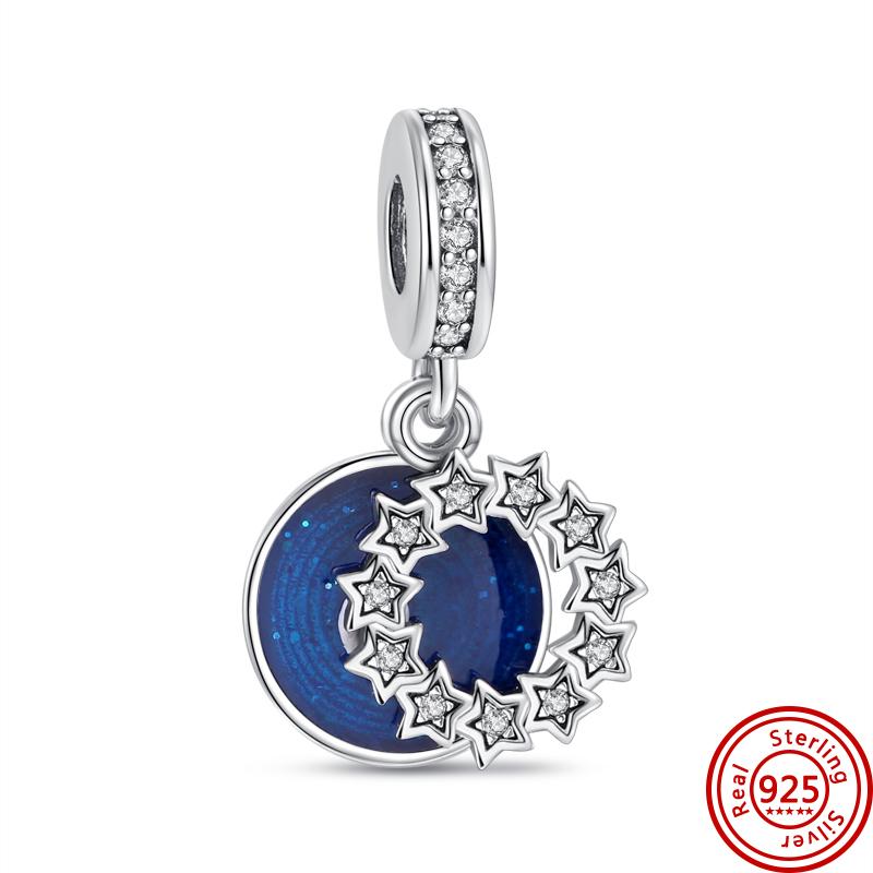 Новый серебряный кулон S925 «Луна, дерево, я люблю маму», блестящие бусины с паве, подходят для оригинальных подвесок, браслетов, «сделай сам», для женщин, ювелирных изделий