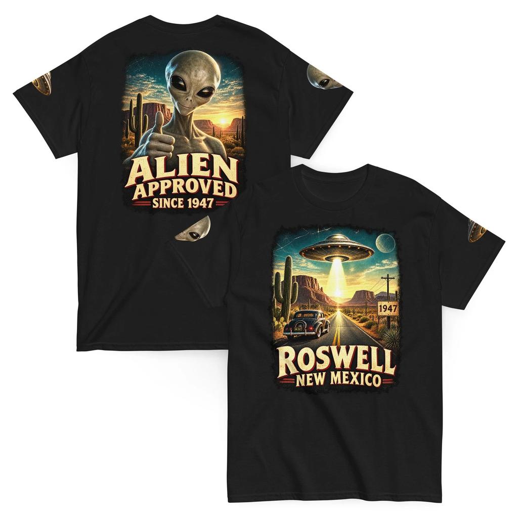 ROSWELL 1947 New Mexico UFO Alien Approved Black T-Shirt Vintage Unisex Tee