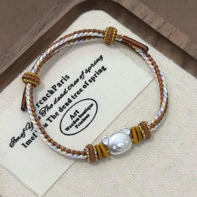 Браслет с 3D мультяшным мишкой из стерлингового серебра 999 пробы - Прелестный подарок на День защиты детей