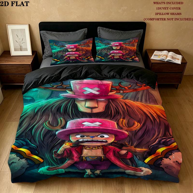 One Piece Pattern Bedding Quilt Set Quilt Cover Pillowcase Home Birthday Gift(1 * duvet cover + 2 * pillowcase, without core)