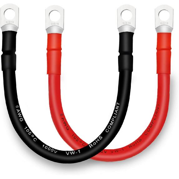 4 AWG Battery Cables with 3/8 inch Copper Terminals(2PCS 1FT)