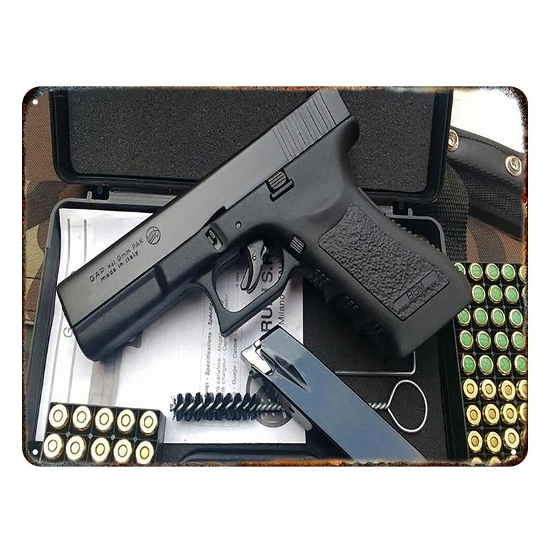 HD НОВЫЙ Металлический знак с жестяной росписью пистолета Винтажный постер Домашняя гостиная Бар Клуб Вечеринка Искусство Пещера для мужчины Настенный декор Декоративная живопись